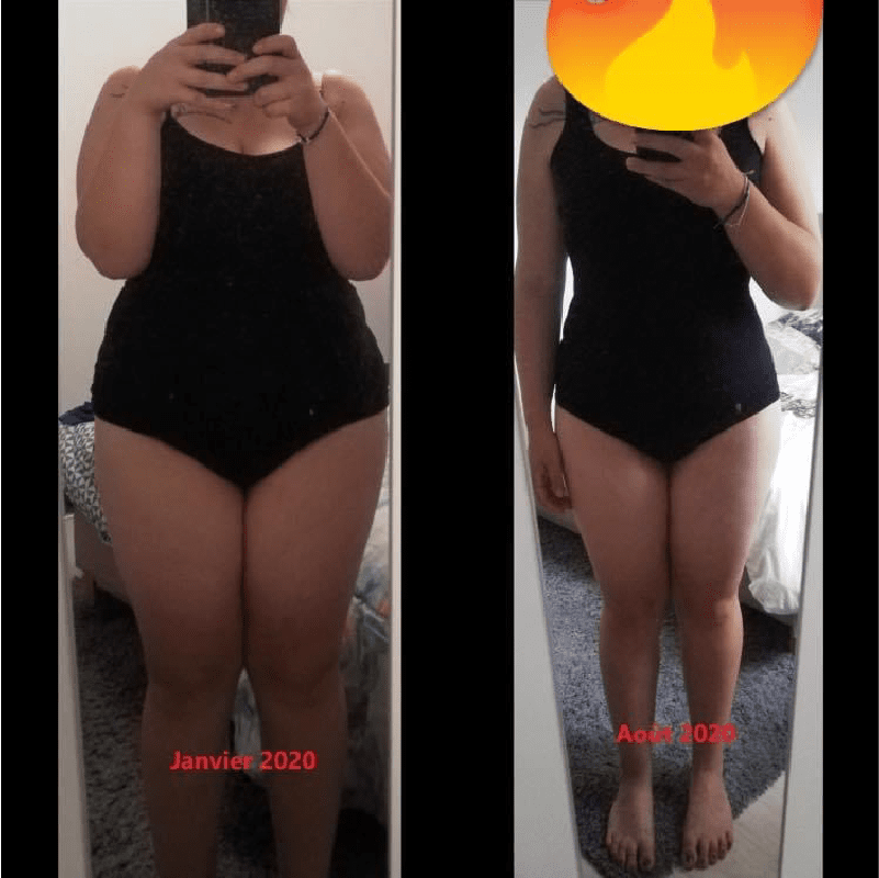 Femme avant après un rééquilibrage alimentaire par Émilie coach en nutrition à Roanne