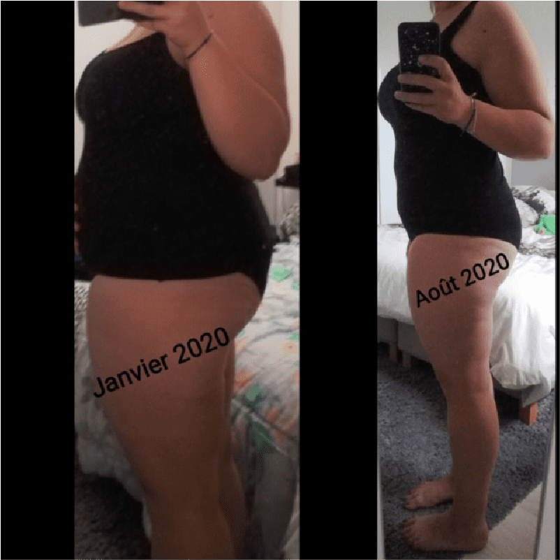 Femme avant après un rééquilibrage alimentaire par Émilie coach en nutrition à Roanne